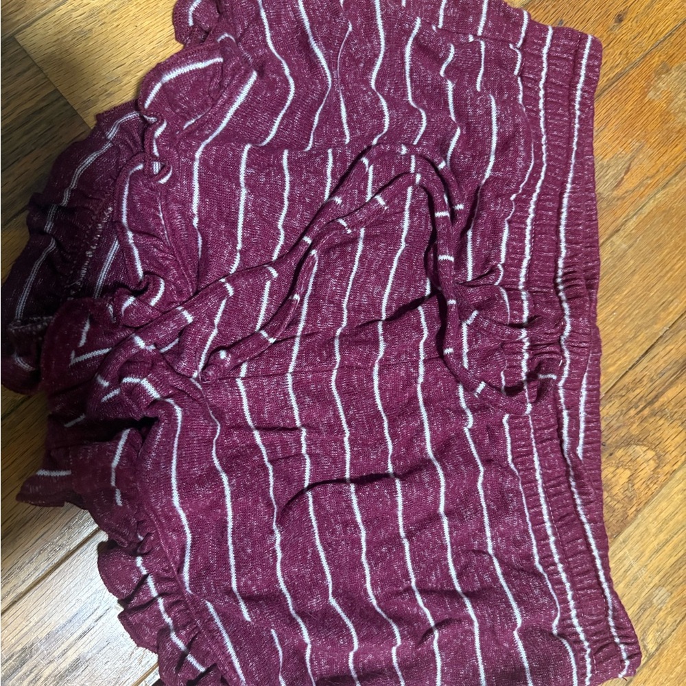 High Waist Striped Burgundy Shorts